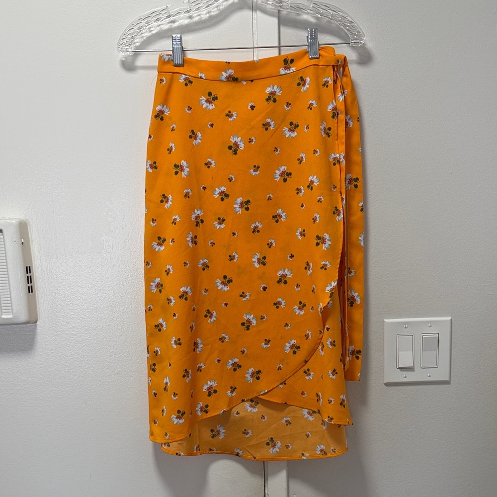 LOFT Orange Floral Midi Skirt